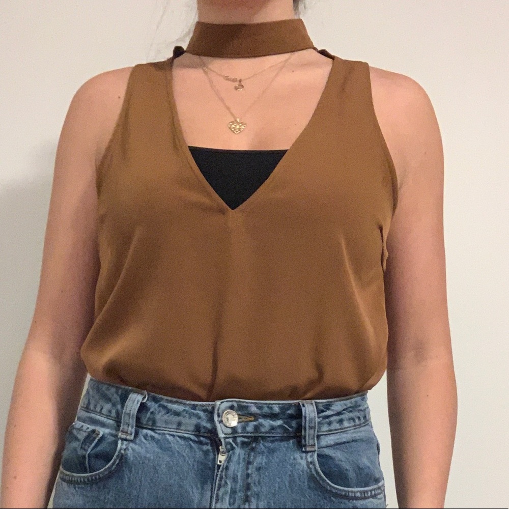 Tobi Brown Collared Tank Top